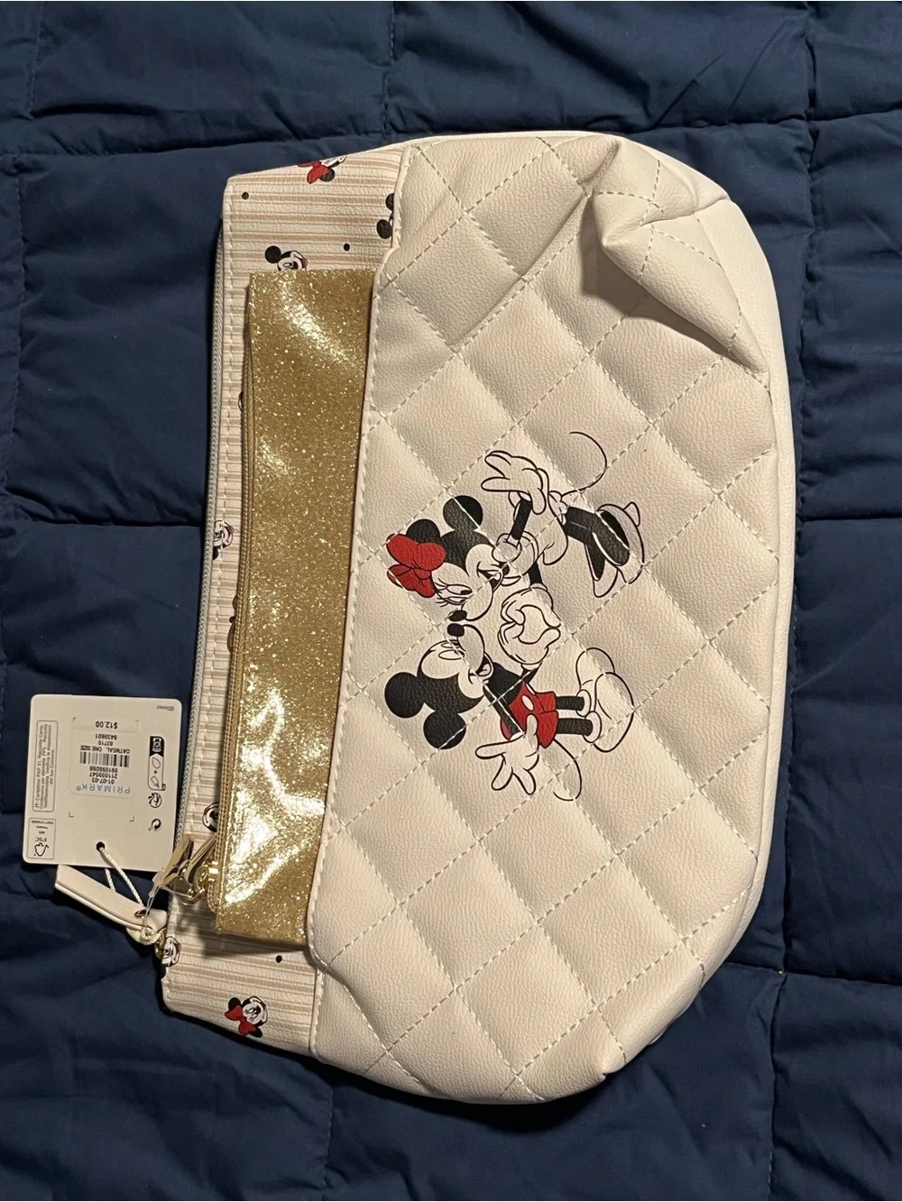 Primark Disney Quilted White Minnie & Mickey Cosmetic Bag Set